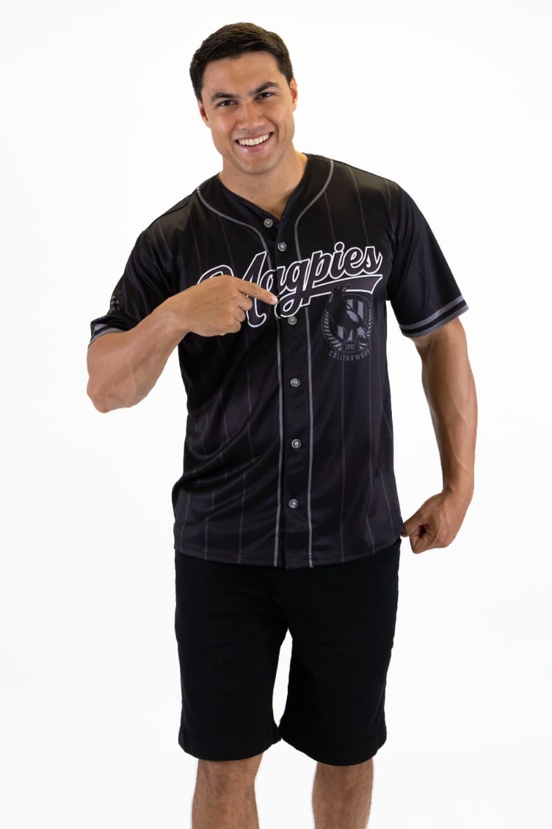 Collingwood Magpies 2025 AFL Mens Blackout Baseball Shirt