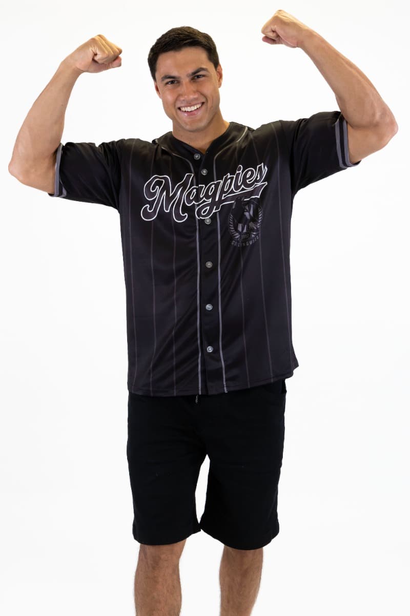Collingwood Magpies 2025 AFL Mens Blackout Baseball Shirt