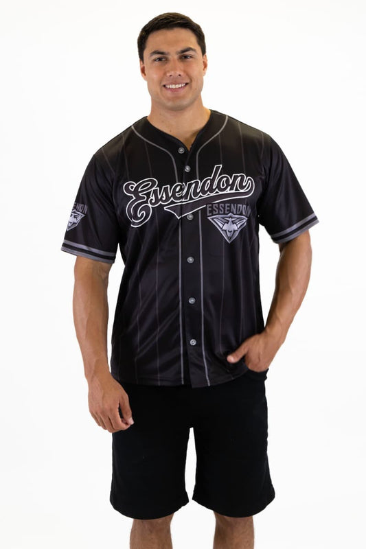 Essendon Bombers 2025 AFL Mens Blackout Baseball Shirt