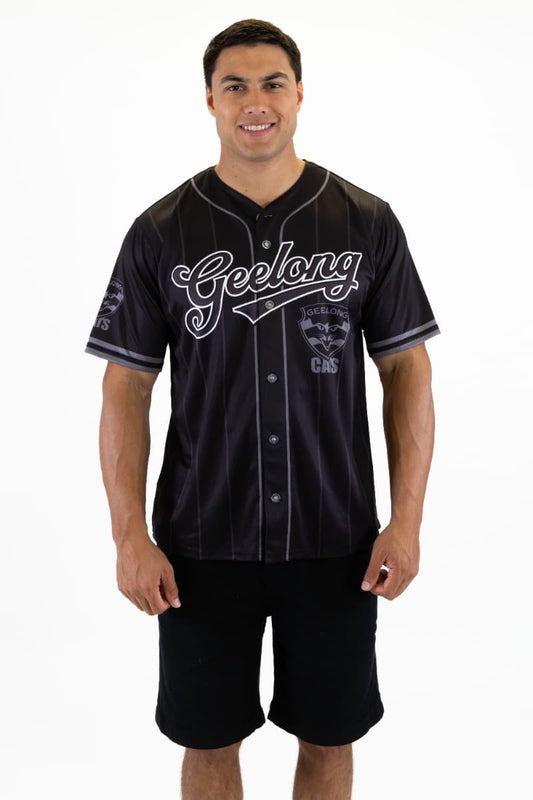 Geelong Cats 2025 AFL Mens Blackout Baseball Shirt