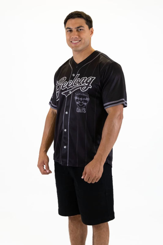 Geelong Cats 2025 AFL Mens Blackout Baseball Shirt
