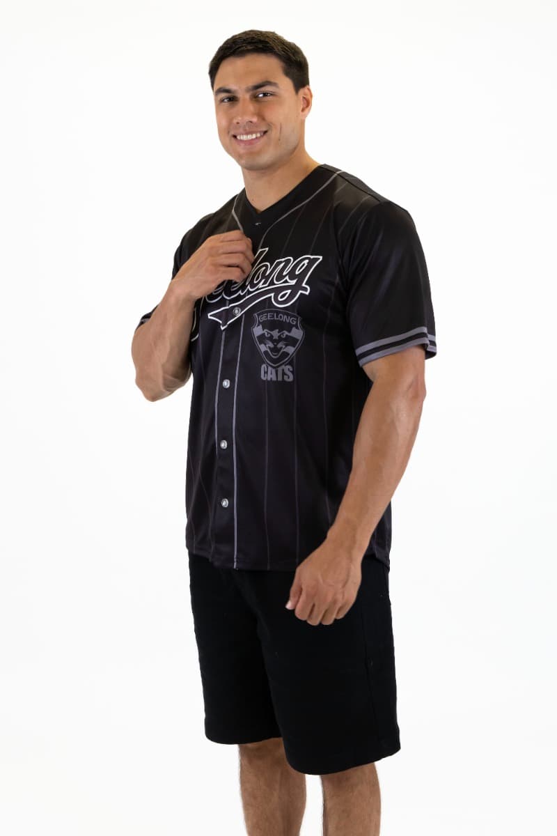 Geelong Cats 2025 AFL Mens Blackout Baseball Shirt