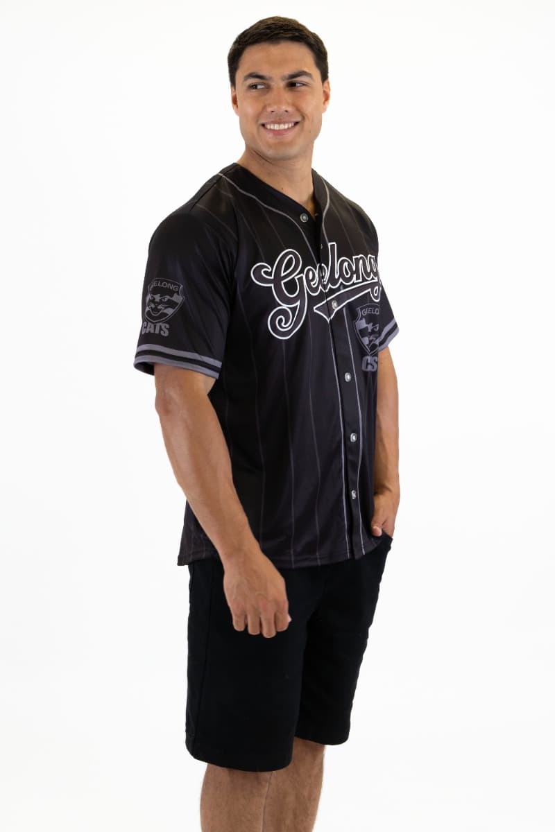Geelong Cats 2025 AFL Mens Blackout Baseball Shirt
