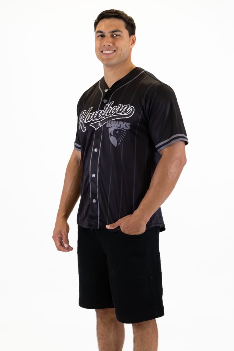 Hawthorn Hawks 2025 AFL Mens Blackout Baseball Shirt