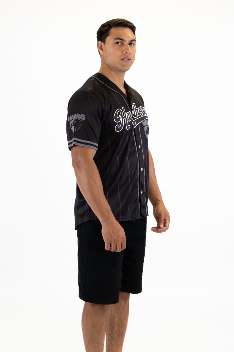 Hawthorn Hawks 2025 AFL Mens Blackout Baseball Shirt