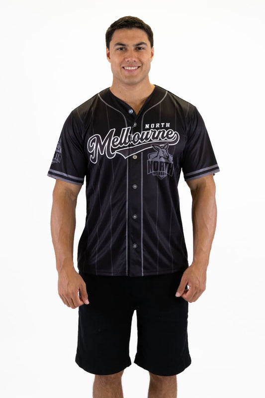 North Melbourne Kangaroos 2025 AFL Mens Blackout Baseball Shirt
