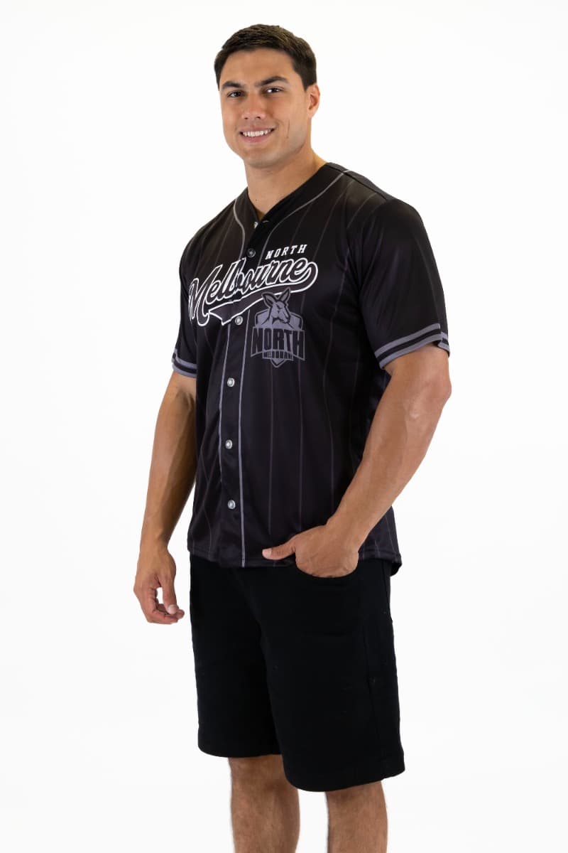 North Melbourne Kangaroos 2025 AFL Mens Blackout Baseball Shirt