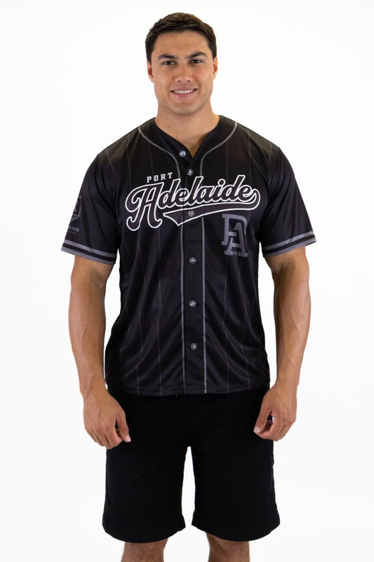 Port Adelaide Power 2025 AFL Mens Blackout Baseball Shirt