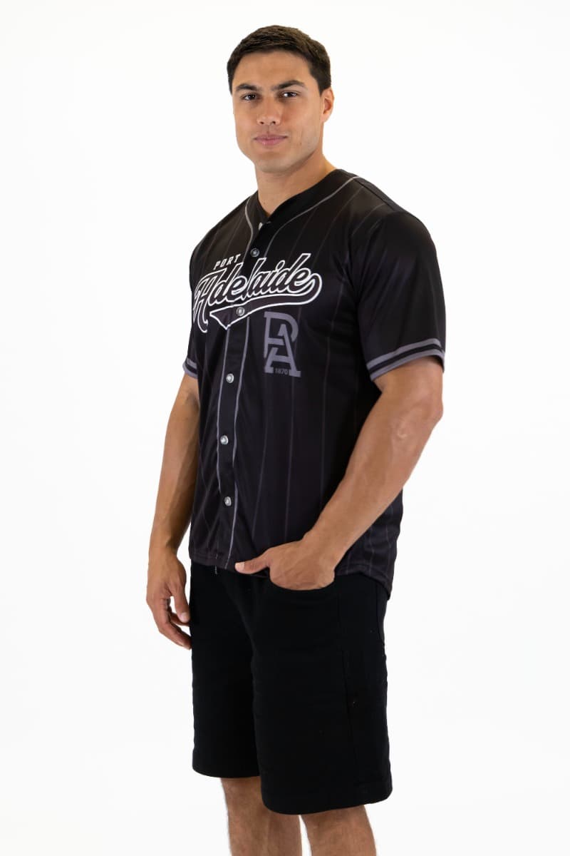 Port Adelaide Power 2025 AFL Mens Blackout Baseball Shirt