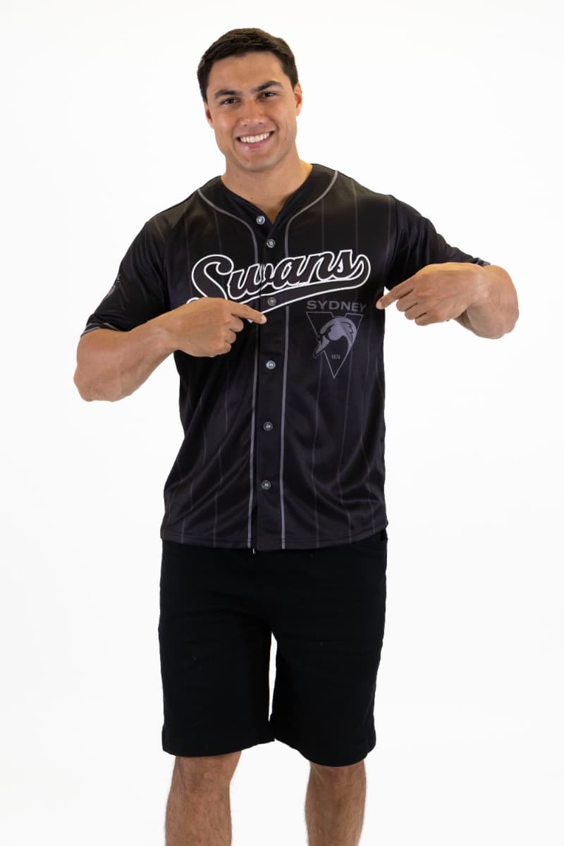 Sydney Swans 2025 AFL Mens Blackout Baseball Shirt