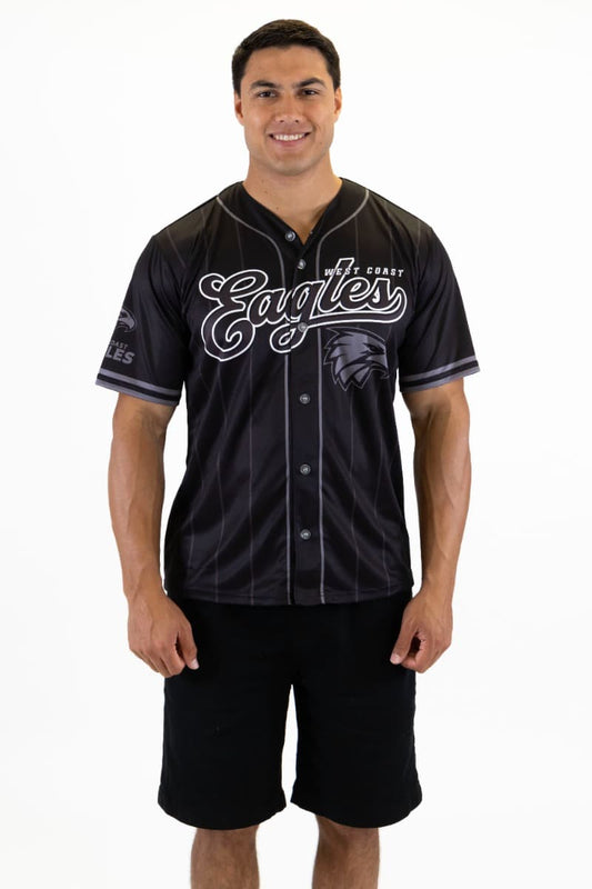 West Coast Eagles 2025 AFL Mens Blackout Baseball Shirt