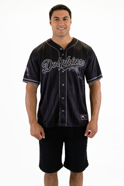 Dolphins 2025 NRL Mens Blackout Baseball Shirt
