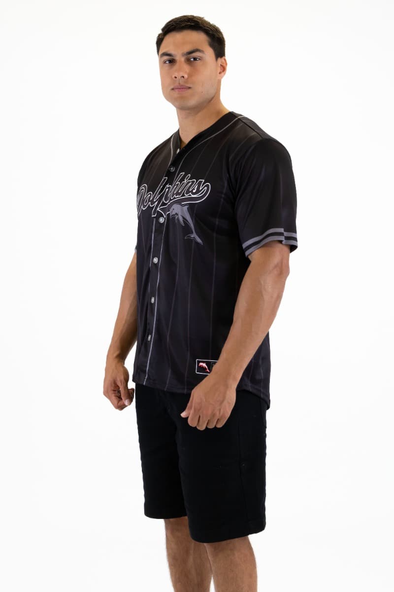 Dolphins 2025 NRL Mens Blackout Baseball Shirt
