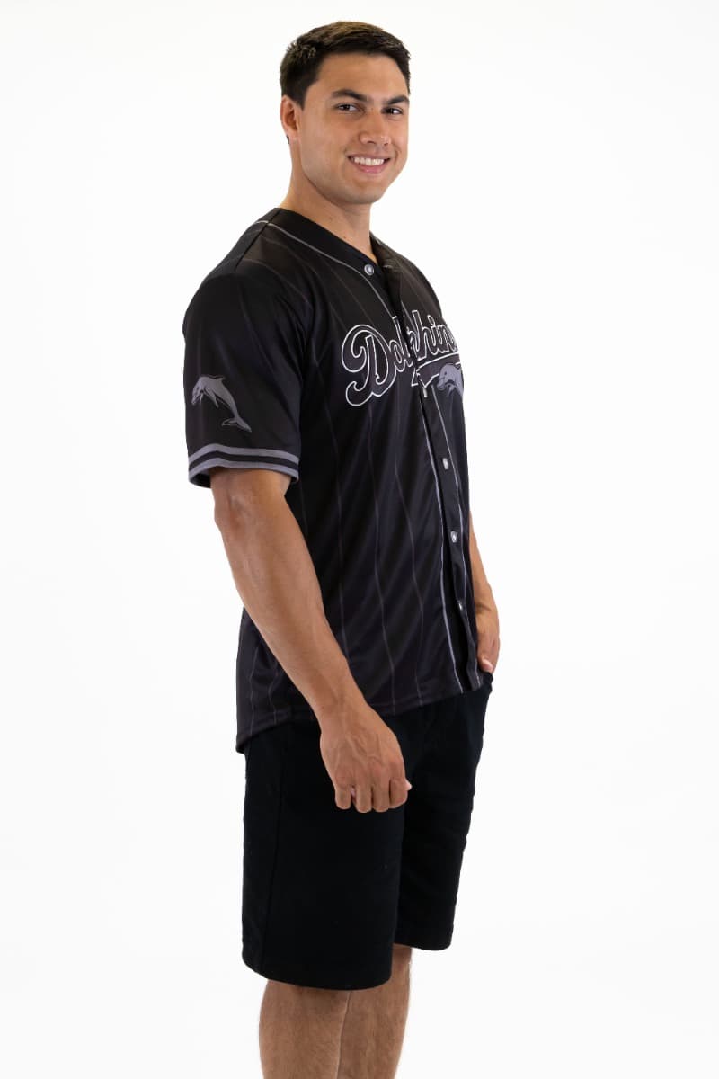 Dolphins 2025 NRL Mens Blackout Baseball Shirt