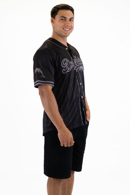 Dolphins 2025 NRL Mens Blackout Baseball Shirt
