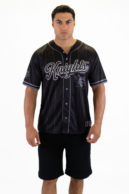 Newcastle Knights 2025 NRL Mens Blackout Baseball Shirt