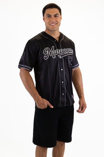 QLD Maroons 2025 NRL Mens Blackout Baseball Shirt