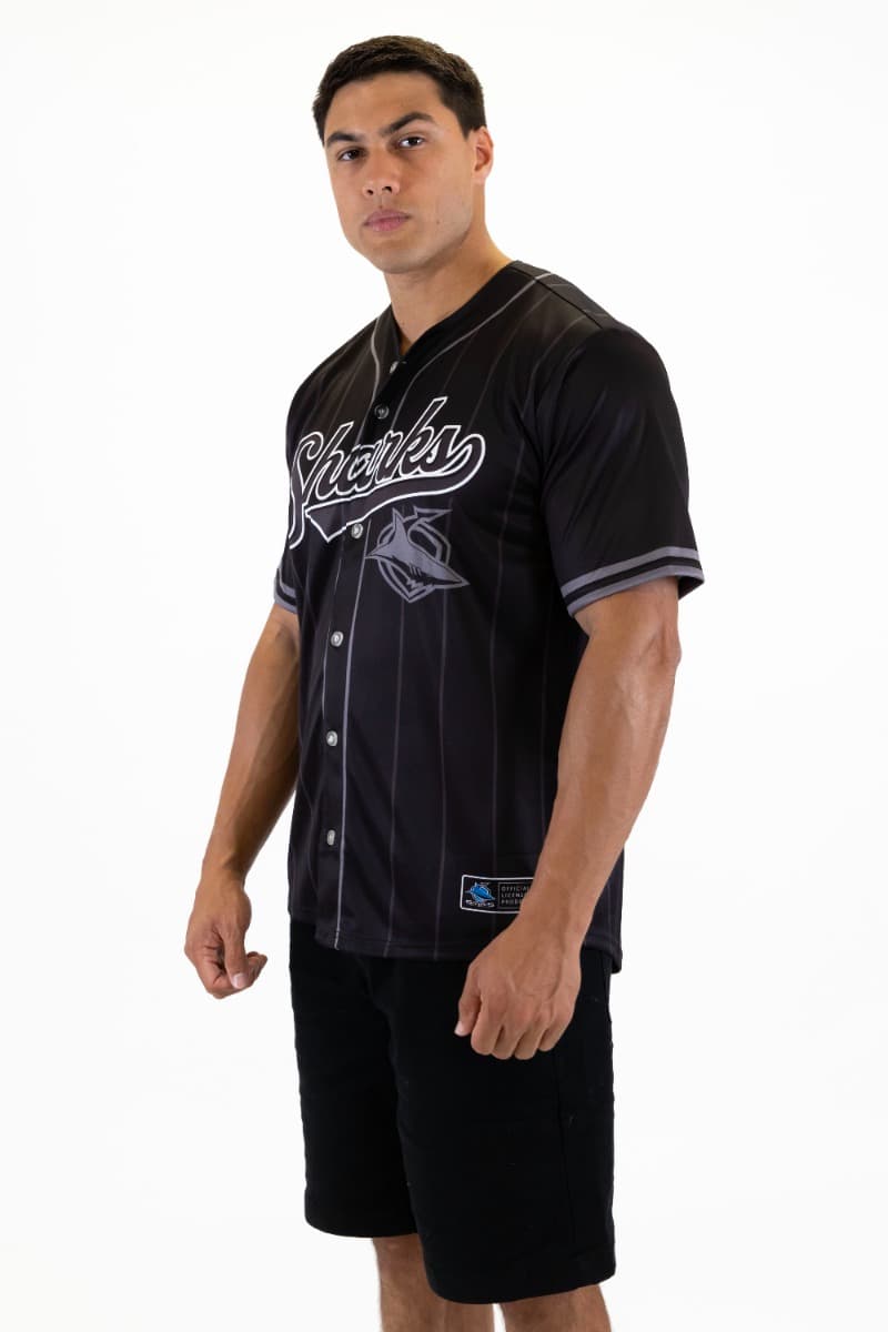 Cronulla Sharks 2025 NRL Mens Blackout Baseball Shirt
