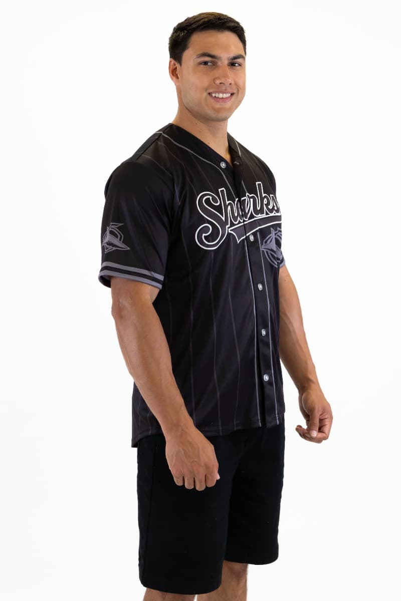 Cronulla Sharks 2025 NRL Mens Blackout Baseball Shirt