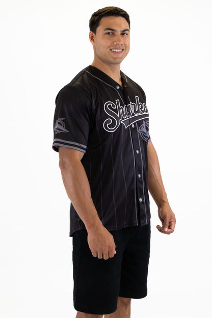 Cronulla Sharks 2025 NRL Mens Blackout Baseball Shirt