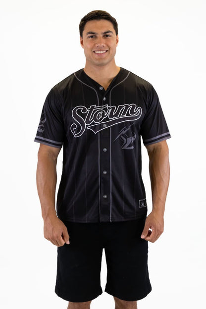 Melbourne Storm 2025 NRL Mens Blackout Baseball Shirt