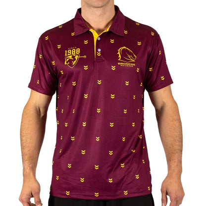 Brisbane Broncos 2025 NRL Mens Mulligan Golf Polo Shirt