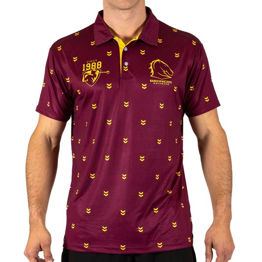 Brisbane Broncos 2025 NRL Mens Mulligan Golf Polo Shirt