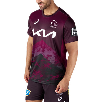 Brisbane Broncos 2024 NRL Mens Maroon Training Shirt