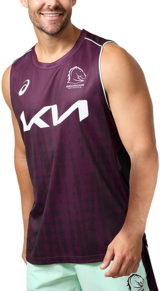 Brisbane Broncos 2025 NRL Mens Maroon Training Singlet