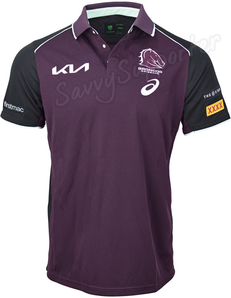 Brisbane Broncos 2025 NRL Mens Maroon Training Polo Shirt