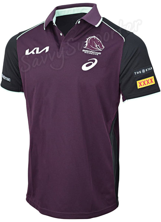 Brisbane Broncos 2025 NRL Mens Maroon Training Polo Shirt