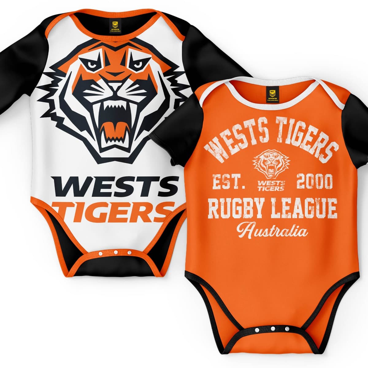 Wests Tigers NRL Toddler 2pc Bodysuit Gift Set