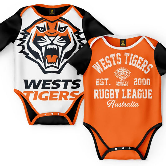 Wests Tigers NRL Toddler 2pc Bodysuit Gift Set