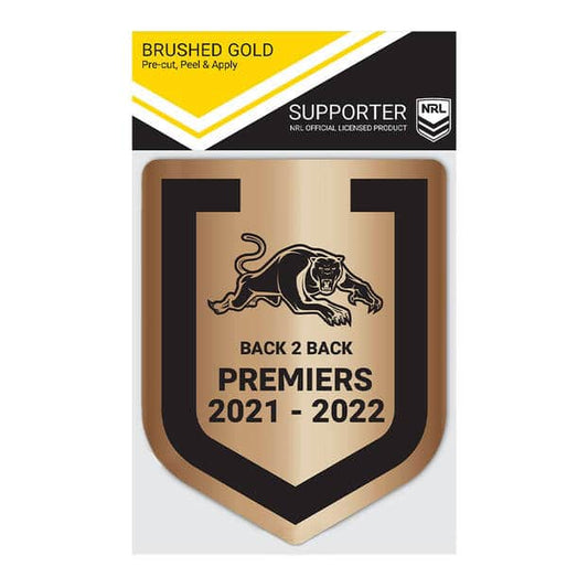 Penrith Panthers 2022 NRL Premiers Brushed Gold Decal Sticker (Set of 2, 70mm x 90mm)