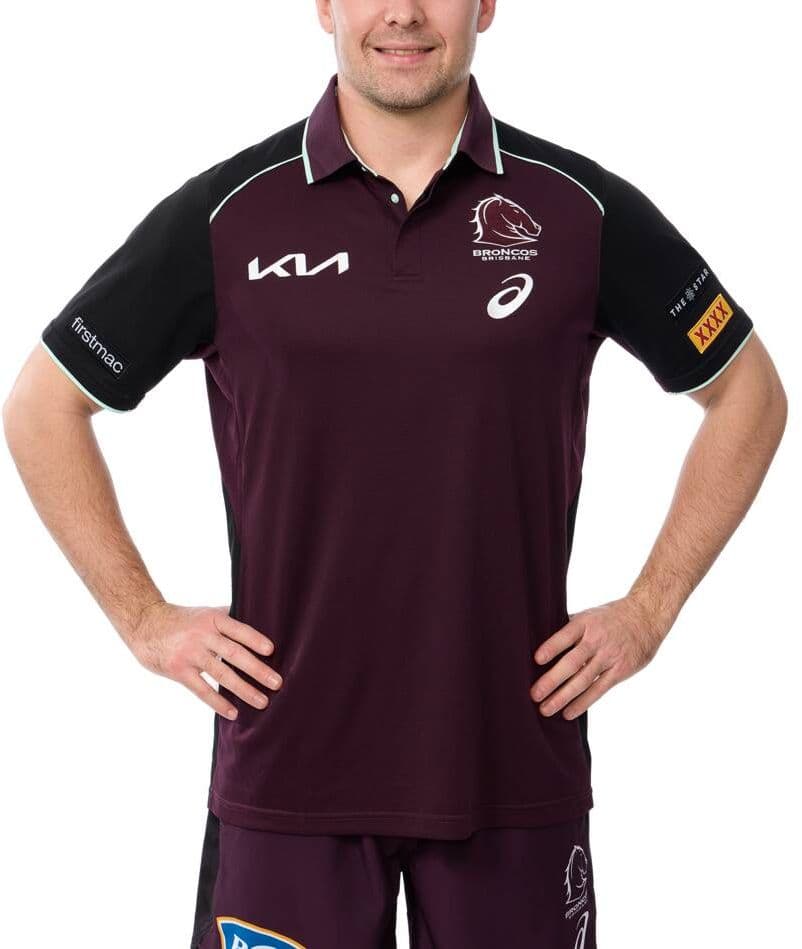 Brisbane Broncos 2025 NRL Mens Maroon Training Polo Shirt