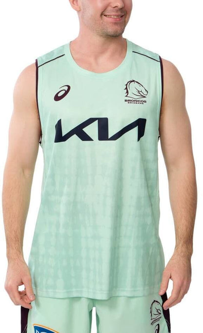 Brisbane Broncos 2025 NRL Mens Mint Training Singlet