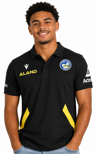 Parramatta Eels NRL Mens Black Travel Pique Polo Shirt