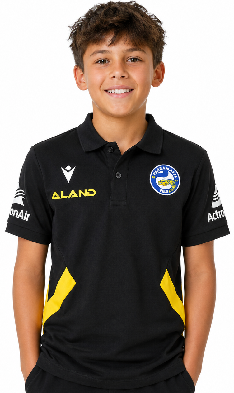 Parramatta Eels NRL Kids Black Travel Polo Shirt