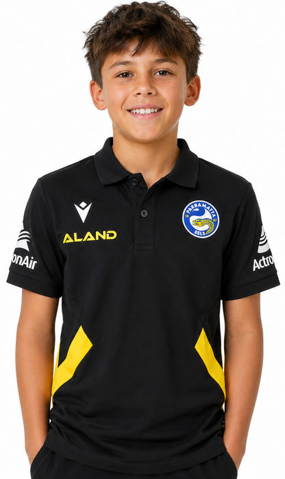 Parramatta Eels NRL Kids Black Travel Polo Shirt