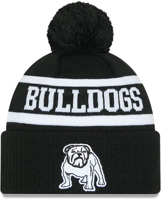 Canterbury Bulldogs 2025 NRL New Era Black White Knit Beanie