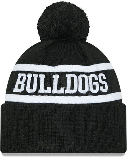 Canterbury Bulldogs 2025 NRL New Era Black White Knit Beanie