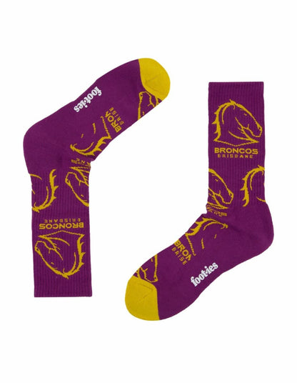 Brisbane Broncos NRL Logos Sneaker Socks 2 Pack