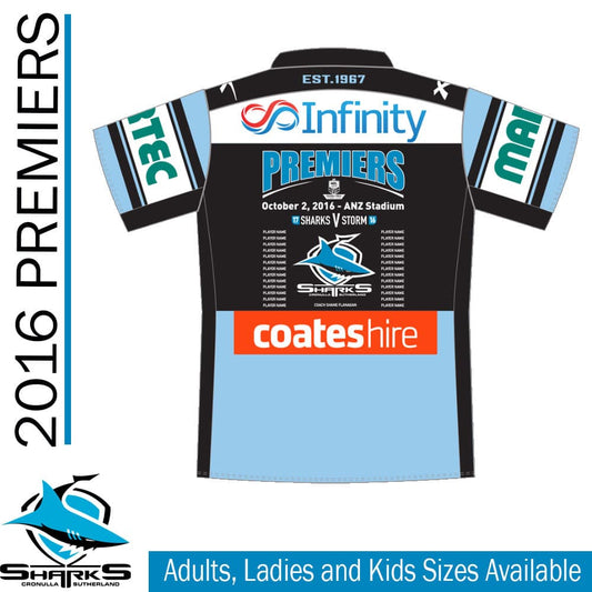 Cronulla Sharks 2016 NRL Premiers Home Jersey Mens, Ladies and Kids