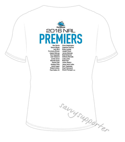 Cronulla Sharks 2016 NRL XBlades White Premiers Tee Shirt Mens, Ladies and Kids