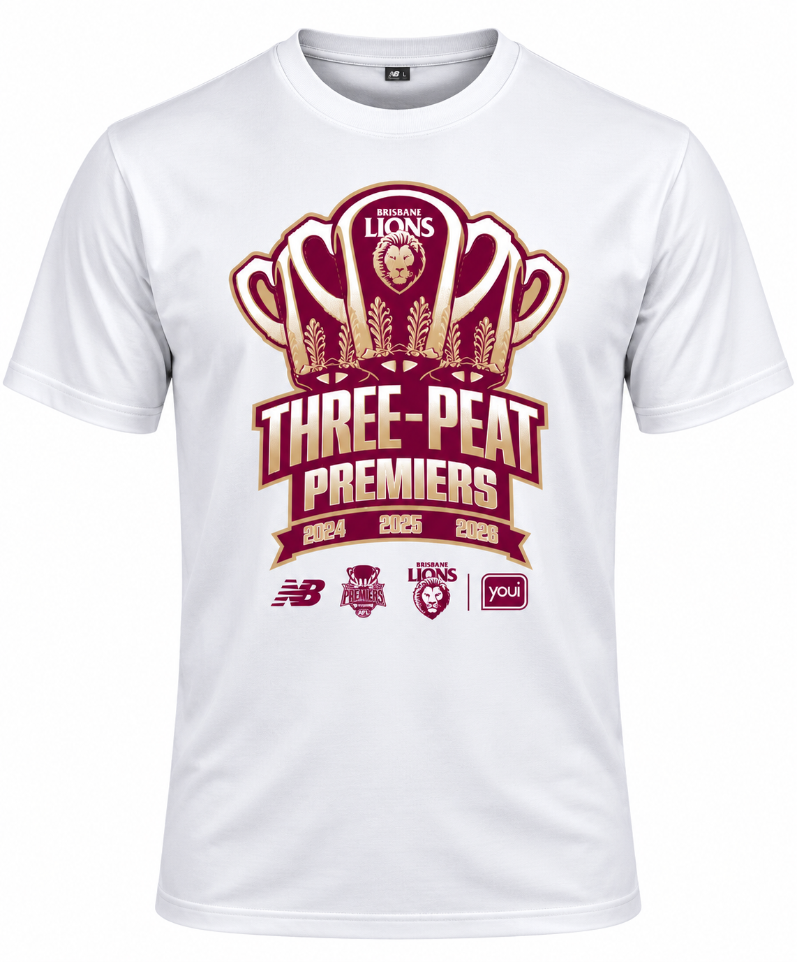Brisbane Lions 2026 AFL Kids White 3-Peat Premiers Shirt *PRESALE*