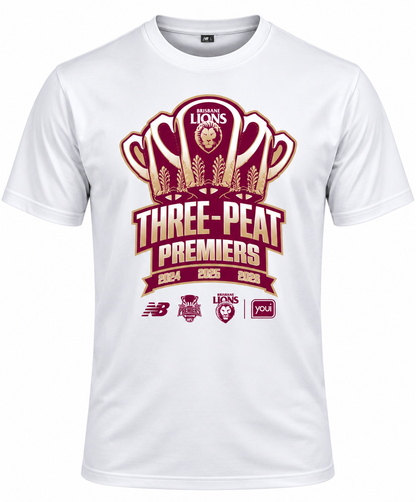 Brisbane Lions 2026 AFL Kids White 3-Peat Premiers Shirt *PRESALE*