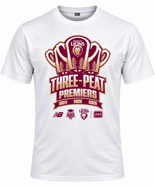 Brisbane Lions 2026 AFL Mens White 3-Peat Premiers Shirt