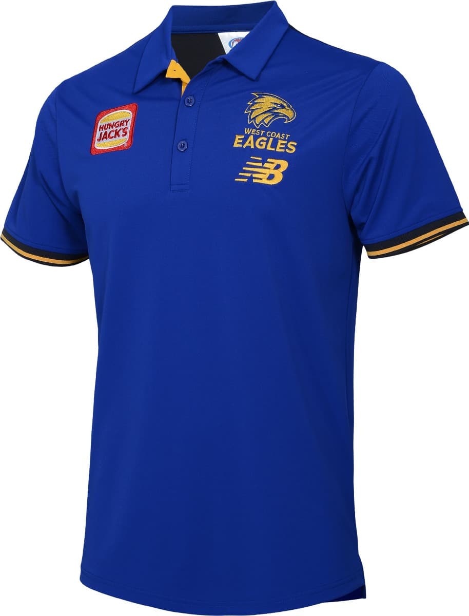 West Coast Eagles 2025 AFL Mens Royal Media Polo Shirt