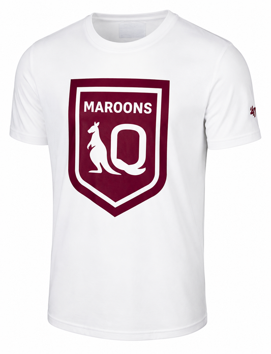 QLD Maroons State of Origin Mens White Logo Tee