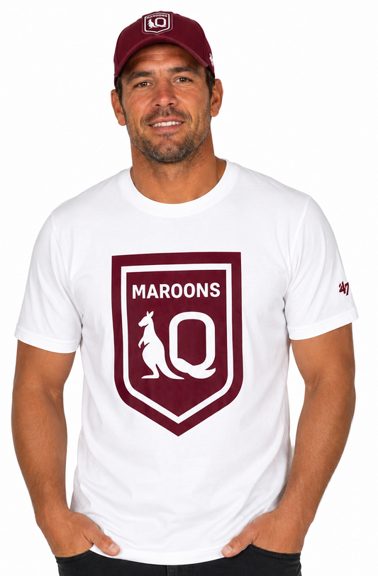 QLD Maroons State of Origin Mens White Logo Tee